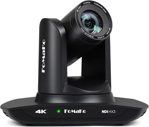 FoMaKo 4K PTZ NDI HX3 Caméra Suivi-Automatique IA 20x Zoom Optique, avec HDMI/USB3.0/LAN(PoE), pour Service Religieux, éducation, Vidéoconférence, Youtube OBS Streaming, Licence NDI Incluse (K20UH)