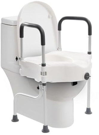 Rialzo per sedile WC con braccioli, supporto per il sollevamento del WC, 15-23 cm, regolabile fino a 150 kg, antiscivolo per anziani, disabili, donne incinte