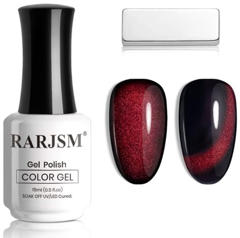 RARJSM Ruby Red Cat Eye Gel Nail Polish Dark Black Red Cateye Sparkle Diamond Glitter Gel Polish Single Bottle 15ml with Magnet Stick UV LED Curing Requires Soak Off for Home Salon