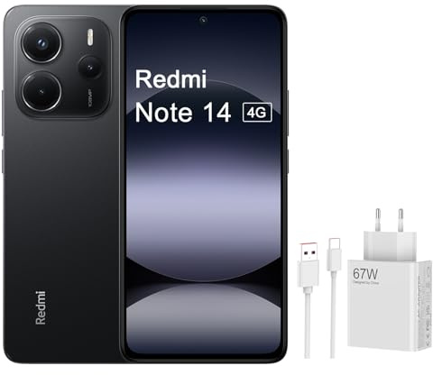 XIAOMI Redmi Note 14 4G Smartphone, 8 GB + 256 GB, Octa-Core, Pantalla AMOLED de 120 Hz, Batería de 5110 mAh, 33 W, Negro Medianoche (Versión EU) - Incluye Carga Hiper 67W