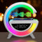 XUNIVERS Nueva Lámpara de Mesa LED Inteligente,Lámpara de Ambiente con Cargador Inalámbrico,Altavoz Bluetooth Lámpara de Luz Nocturna Regulable,Reloj Despertador con Sincronización de Música(Blanco)