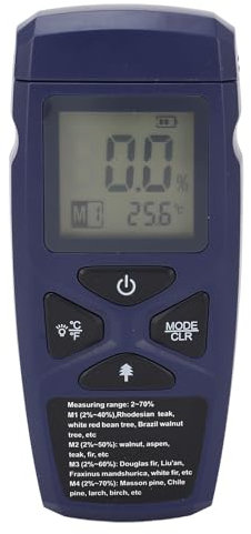Digitales Feuchtemessgerät, Digitaler Handfeuchtemesser mit beleuchtetem Display, Multifunktionale Datenspeicherung Feuchtesensor für Holz Brennholz Trockenbau Beton