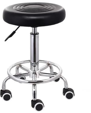 QIUYMGFG Rollhocker Runder Rollhocker, höhenverstellbar, mit Rädern und Fußstütze, für Spa-Salon-Massage, Weiß/Schwarz Werkstatt hocker(Black)