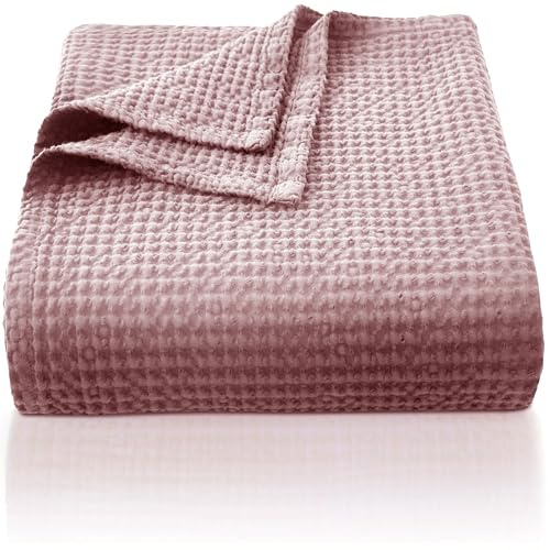 CHUFFED 100% Baumwolle Decke 130 x 150 cm, Weiche und Atmungsaktive Tagesdecke, Waffelmuster Leichte Decke als Sofadecke Couchdecke, Weich Kuschelige Wohndecke Wohnzimmer, Sofa Couch Loran Violett
