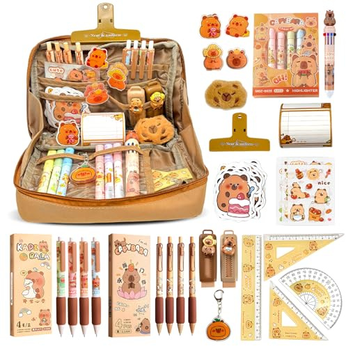 Pardofelis 66 stycken Capybara skrivmaterialsset, söt Capybara pennfodral presentset för barn och studenter, Capybara pennfodral med pennor suddgummi klistermärken clips linjaler för skola kontor