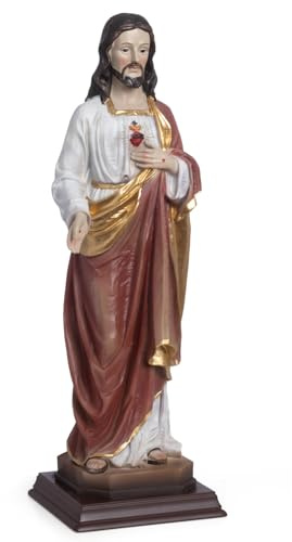 Moritz Jesusfigur Herz Jesu 31,5 cm - Dekofigur aus Polyresin auf Sockel, christliche Statue mit goldenen Details, religiöse Heiligenfigur für Innenraum, Kirche, Andacht, Altar