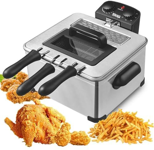 Electric Deep Fryer, Stainless Steel Oil Fryer with Adjustable Temperature and Timer for Home Kitchen and Restaurant Use