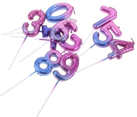 TOPBATHY 10PCS Gradient Space Number Birthday Candles with Stable Base Glitter Cake Topper Decorations for Parties Weddings Anniversaries Easy to Insert and Remove