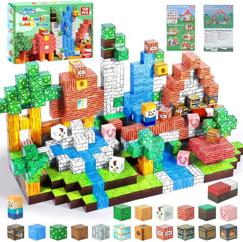 TEBOKHAD Costruzioni Magnetiche per Bambini, 110 Pezzi Costruzioni Magnetiche, Giocattolo Educativo Montessori per Bambini 3 4 5 6 7 8 9 10 Anni, Regali Di Compleanno 3-10 Anni