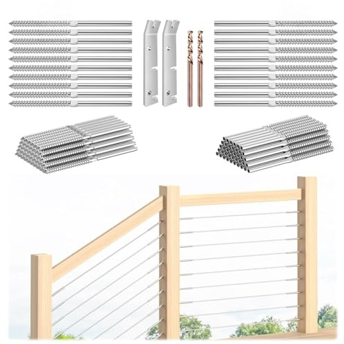 RailinGo 50 Pair 1/8 T316 Stainless Steel Right & Left Handed Thread Swage Lag Screws, Cable Railing Kits for Wood Post, Deck Stair Railing System, Wire Railing Hardware for DIY Baluster, RGW02