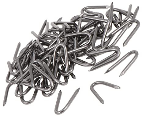 Hemobllo Lot de 140 Clous De Fixation en u en Fer pour Grillage De Jardin, Agrafes Robustes pour Clôtures à Mailles Losangées, Fixation Solide Et Maintien des Piquets