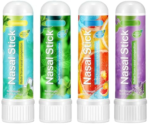 Nasal Inhaler Stick 4 Pack, Instant Blocked Nose Relief for Enhanced Breathing & Energy, Refreshing Cool Feeling, Unisex Nasal Stick for Work, Study, Travel