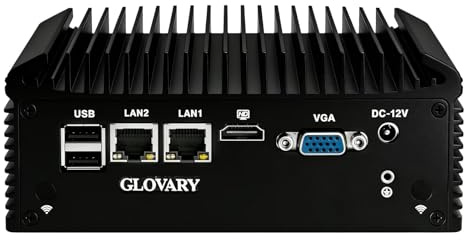 Glovary Fanless Mini PC i5 8250U, Barebone, 2 LAN 4 COM Industriel PC, HD VGA Micro Ordinateur de Bureau Home Office, 10 Pin GPIO, 4USB3.0, 2USB2.0, Auto Power on