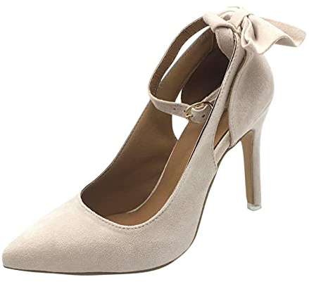 Sandaletter damer sommar med klack, damskor svart elegant, spetsig tå område penigklack damsandaler halkfria spännremmar andas fritidsskor, Beige, 41 EU