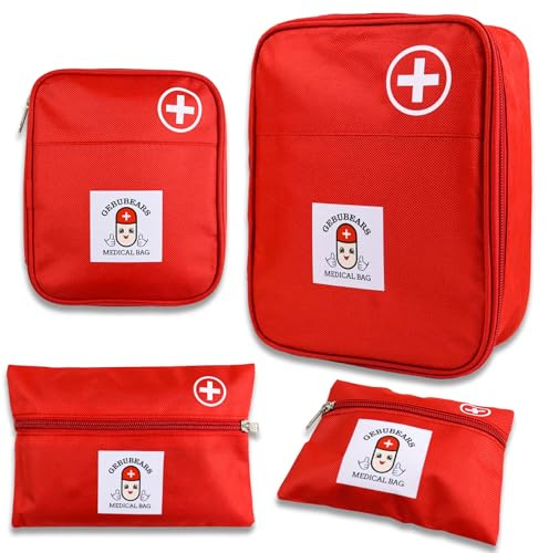 4 Stück Medikamententasche Reiseapotheke,Medizin Tasche,Bequeme Reise Medizin Tasche für Notfälle,Tragbarer Klein Medizinhalter,für Reisen,Zuhause,Schule,Große Kapazität,Wasserdicht,Rot