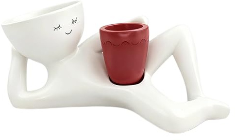 Vaso da fiori con viso, decorazione per fioriera, contenitore da giardino con drenaggio integrato, accessorio per fioriera con design unico, categoria giardinaggio per interni ed esterni