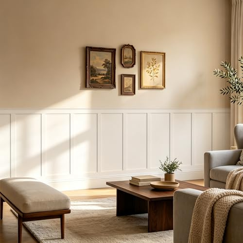 WADILE Kit Pannelli da Parete Board and Batten, Rivestimento Murale Verniciabile in PS con 24 Modanature e 6 Profili di Finitura, Pannelli Decorativi per Soggiorno, Camera da Letto e Corridoio
