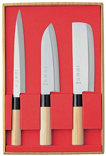 SekiRyu Sashimi, Santoku & Nakiri SR800 Japan - Set 3 Coltelli Giapponesi con Lama Acciaio (Inox )