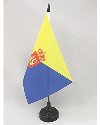 AZ FLAG Gran Canaria Table Flag 5'' x 8'' - Canary Islands Office Decoration 100% Polyester 21 x 14 cm - Mini Desk Flag with Pole and Black Plastic Base