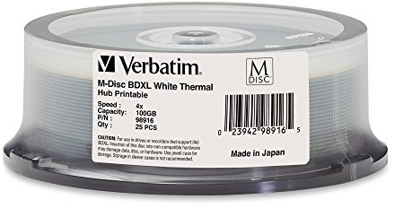 Verbatim M DISC BDXL 100GB 4X White Thermal Hub Printable - 25pk Spindle