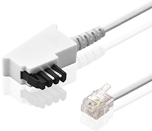 BestPlug 10 Meter Telefon-Kabel, TAE-F Stecker auf RJ11 Stecker, Weiss (verbesserte Ausführung v5.03)