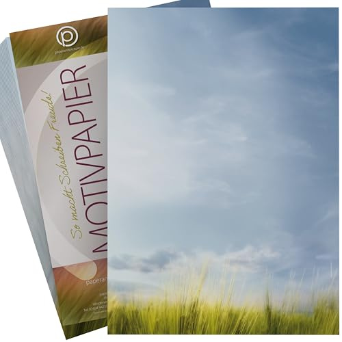 Motivpapier DIN A4 „Jever“ – Landschaft mit Wiese & Himmel – 100 Blatt 90g Briefpapier – hochwertiges Designpapier für Briefe, Einladungen & persönliche Korrespondenz