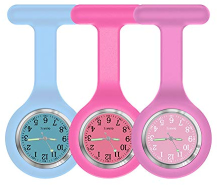 Uhr zum Festklemmen, Krankenschwestern-Uhr, Taschenuhr, Broschenuhr, hochqualitatives Silikon mit Pin / Clip, leuchtet im Dunkeln, Design zur Infektionskontrolle, für Krankenschwester, Arzt, Sanitäter, Blue Rose Purple
