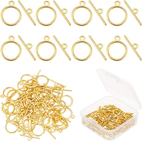 PH PandaHall 40 Sets Toggle Clasps 15mm OT Clasps Tibetan Style Bracelet Connecotors Alloy Jewellery Links Closure Clip for Bracelet Necklace Making DIY Handicrafts, Golden