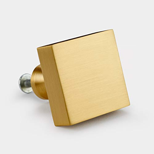 Pushka Home LTD Brushed Brass Gold Cupboard Door Knobs (Brushed Brass Square Gold Cupboard Door Knob)