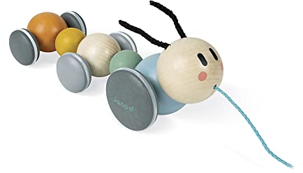 Janod - Nachzieh-Raupe aus Holz - Kollektion Sweet Cocoon - Baby- und Kleinkindspielzeug Farbe auf Wasserbasis - Spielzeug zum Ziehen - Laufen lernen - Ab 1 Jahr, J04420