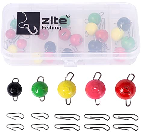 Zite Fishing Cheburashka Blei Jigkopf-Set - 25 Bunte Wechsel-Bleie 5-14g - Cheburaschka Blei-Kugeln Bottom-Jigs in Box