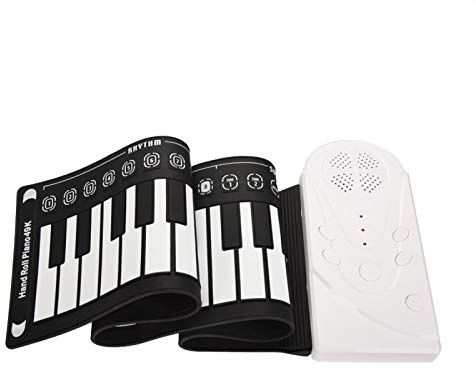 Tastiera elettronica per pianoforte a 49 tasti , portatile a 49 tasti per pianoforte pieghevole a mano Piano arrotolabile a mano per principianti per bambini(bianca)