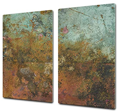 Tabla de cortar decorativa de cristal templado y cubre vitro – Dos en Uno – Resistente a golpes y arañazos – UNA PIEZA (60 x 52 cm) o DOS PIEZAS (30 x 52 cm); D24 Serie texturas oxidadas