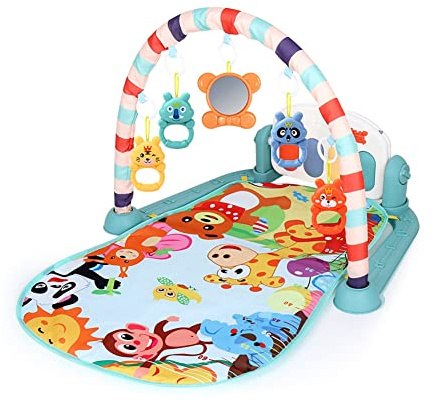 Uposao Baby Spieldecke mit Licht & Musik,Erlebnisdecke Spielmatte mit Spielbogen und Klaviertastatur Kick & Play Piano, Abnehmbare Anhänger Krabbeldecke Lernspielzeug für Babys ab der Geburt