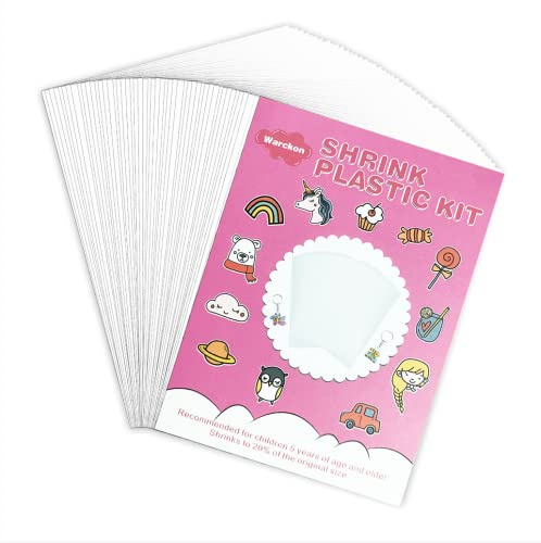 Warckon 24 Pieces Shrink Plastic Sheets, 4.1 x 2.9 inch / 10.5 x 7.4 cm (A7 Size). Shrink Film Sheets Frosted Ruff n' Ready for Kids Creative Craft, Create Your Own Earrings, Necklace, Keychains