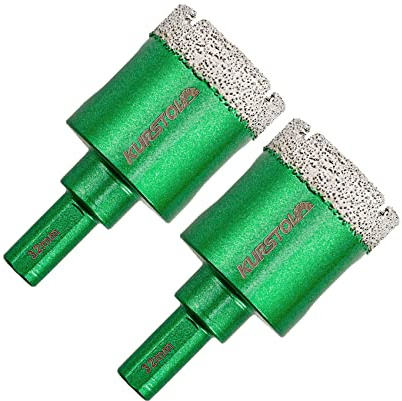 KURSTOL Brocas de diamante para azulejos de porcelana, 2 piezas de 32 mm, Juego de brocas de corona secas para piedra de granito de mármol de cerámica, vástago triángulo fijo en taladros
