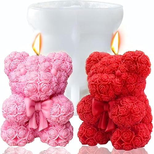 Silikonformen Gießformen Kerzen,silikonform bär kerzenformen silikon,Jumbo Rose Bär Kerze Form,rosenform teddybär,Diy Kerze Formen für selbstgemachte Seifen,Valentinstag Geschenke,Geburtstagsgeschenke