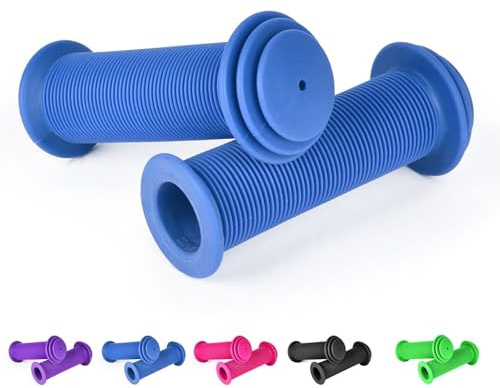 URAQT Bike Handlebar Grips, Solid Color Children's Bike Handlebars, Soft Non-Slip Bicycle Handle Grip, Rubber Handle Cover Universal Kids Grips for Boys and Girls Kids Bikes(Blue)