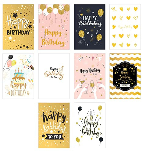 Edition Seidel Set 10 Premium Geburtstagskarten mit Goldprägung und Umschlag. Happy Birthday Karte Glückwunschkarte zum Geburtstag Mann Frau
