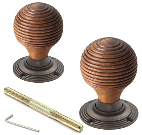 AB Hardware Rosewood Beehive Rim Mortice Door Knobs Knob Pair Set Quality Victorian New (Matt Antique Brass)