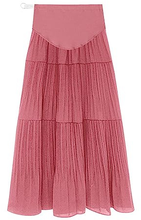 ACMEDE Jupe de Grossesse Femme Maternité Jupe élégante de Grossesse et de maternité Over The Belly Longue Plissée Mousseline Robe Noir A Ligne Swing Jupe Rose Plage Casual Maxi Jupe