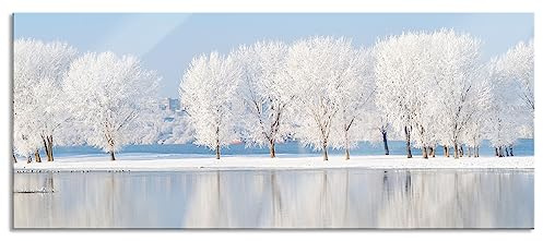 Pixxprint Glasbild Panorama, Wandbild aus Echtglas, Schneebedeckte Bäume im Winter, 120x50 cm, inkl. Aufhängung und Abstandshalter