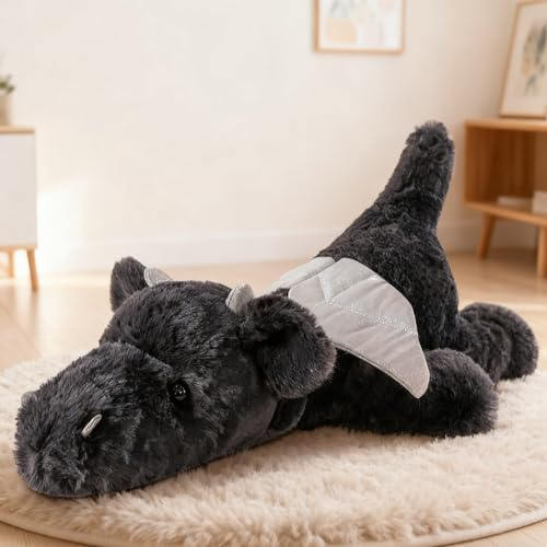 Gisqis Dragon Peluche Bebe Gigante 48cm Dragon Peluches Grandes Dinosaurio Peluche Ansiedad Adultos Dragones Cojines Recien Nacido San Valentin Cumpleaños Juguetes para Niños Niñas Negro