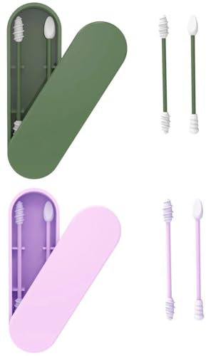 Coton Tige Réutilisable, 4 Pièces Coton Tige Réutilisable pour les Oreilles, Bâtonnet en Silicone Doux Lavable avec Étui de Rangement Hygiénique, pour Le Maquillage et Le Nettoyage des Oreilles (C)