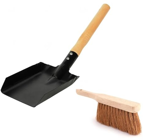 SDMAX Ash Pan Metal Dustpan, Grill Ash Pan, Coal Ash Shovel with Wooden Handle, Cleaning Accessories, Surdy Ash Shovel, Garden Hand Tools with Hand Brush,