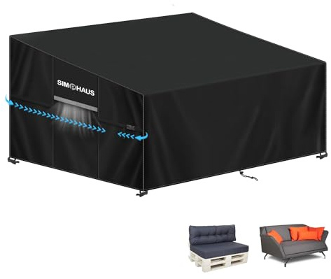 SIMPHAUS Copertura Divano Pallet Copertura Divano Esterno 2 Posti Copridivani Pallet Impermeabile 420D Tessuto Oxford Protezione UV Coperture per Divani da Esterno 135x99x89/61cm