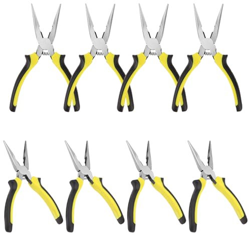 8 Packs 8 Inch Long Needle Nose Pliers, Needle Nose Pliers Bulk for Electricians, Grips Small Parts, Bend Wire, Electronics Repair, Jewelry Making Tools, etc, by GENHAKON