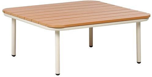 Beliani Garten Beistelltisch aus Kunstholz Metall Heller Holzfarbton 74x74 cm Senise