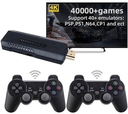 Console di gioco retrò con controller wireless da 2,4 g, scheda integrata 35500+ stick da gioco, plug e stick da gioco retrò 40+ simulatori, uscita 4K per TV-64GB
