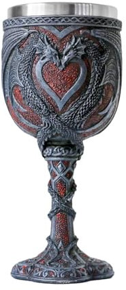 Copa medieval de dragón, copa de cóctel con forma de dragón, cáliz de vino de dragones de San Valentín, elegante copa de vino medieval de doble dragón, impresionante estatua de dragón chino para